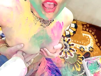 Sex Father-in-law and Daughter-in-law's Color Rallies, Holi Sex