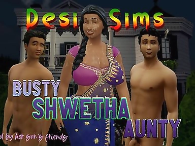 Desi busty Indian Saree aunty Shwetha With two Boys