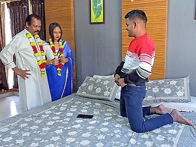 Indian Real Sex, Husband & Wife & Stepson, Threesome Hardcore Sex MILF Mom Sex